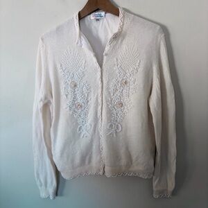 Odyssey Collection Cardigan Embroidered White Beaded Lambswool